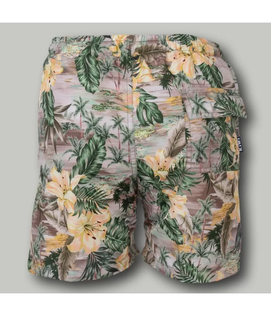 Maillot de bain garçon hawaï kaki - Swimwear boy printed | Kiwi Saint Tropez