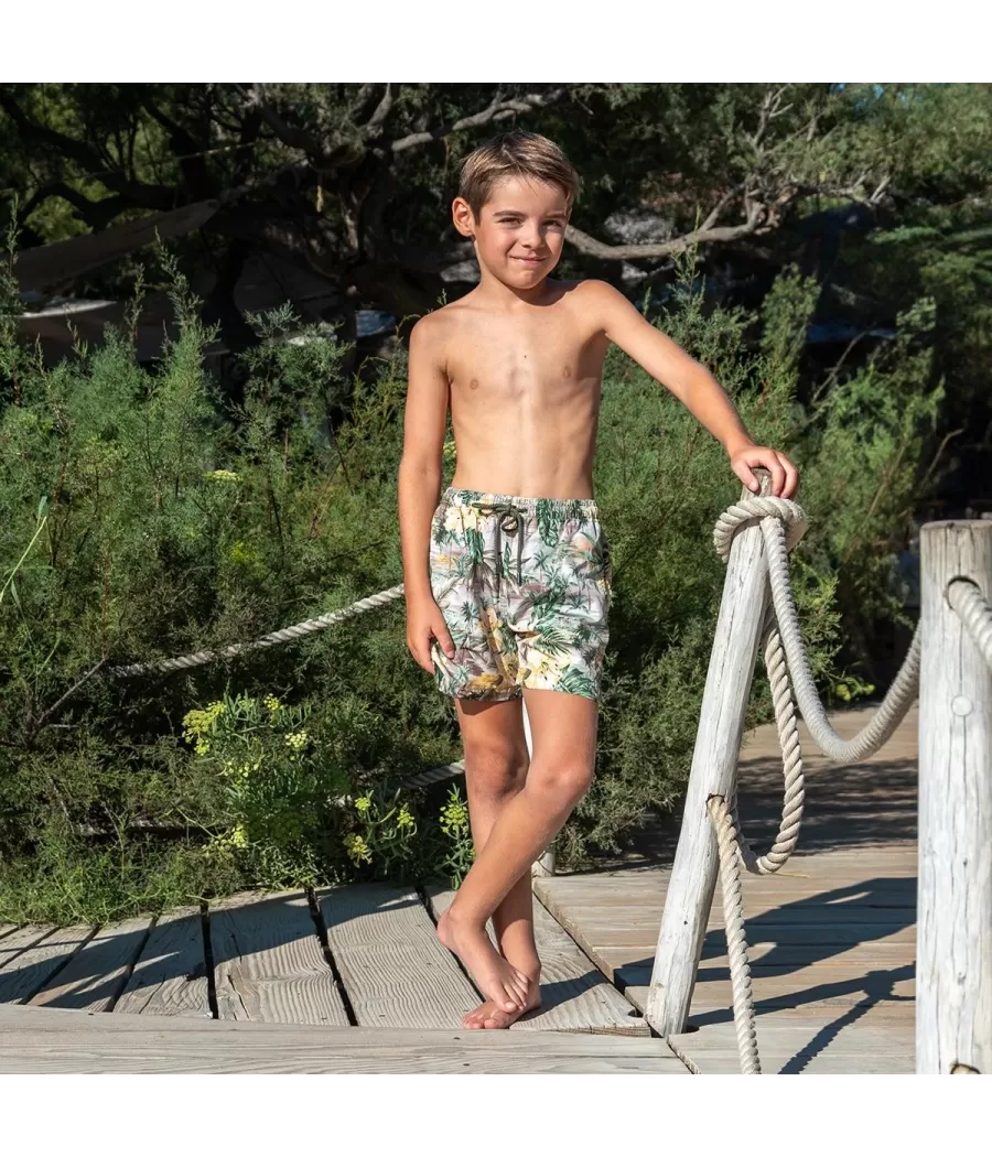 Maillot de bain garçon hawaï kaki - Swimwear boy printed | Kiwi Saint Tropez