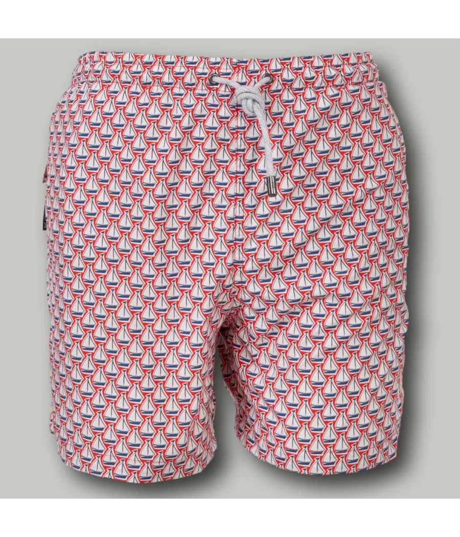 Maillot de bain garçon navire rouge - Boxers imprimés garçon | Kiwi Saint Tropez