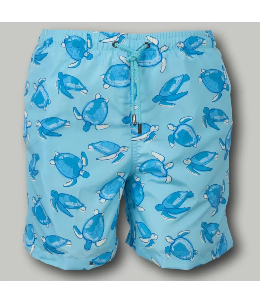 Maillot de bain garçon tortue aqua - Swimwear boy printed | Kiwi Saint Tropez