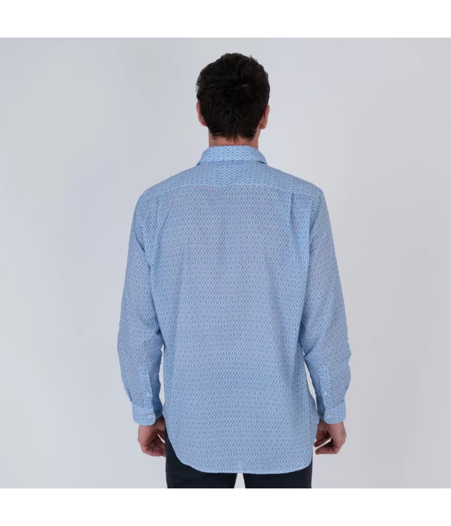 Shirt man geo blauw - Chemises homme | Kiwi Saint Tropez