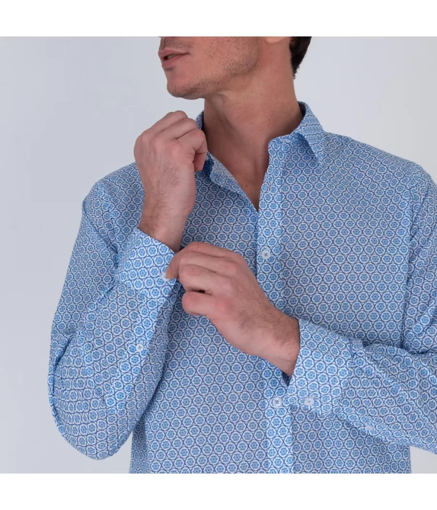 Shirt man geo blauw - Chemises homme | Kiwi Saint Tropez