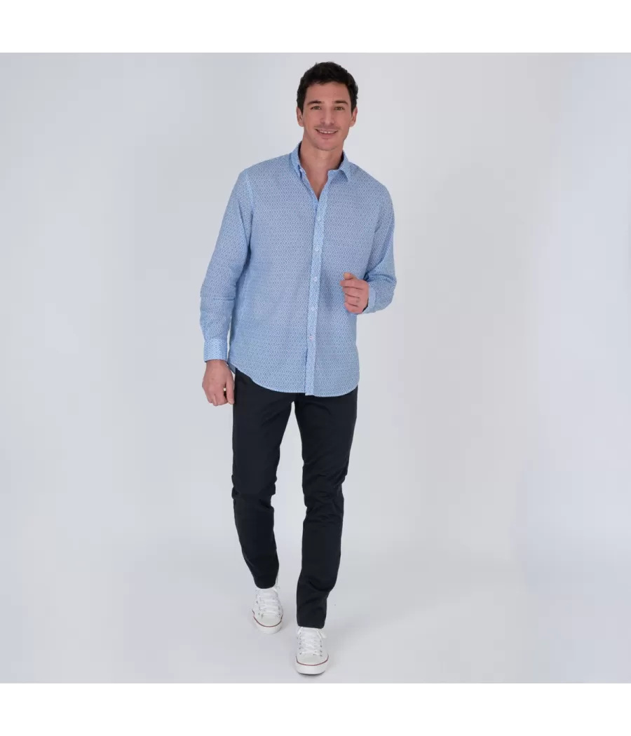 Shirt man geo blauw - Chemises homme | Kiwi Saint Tropez