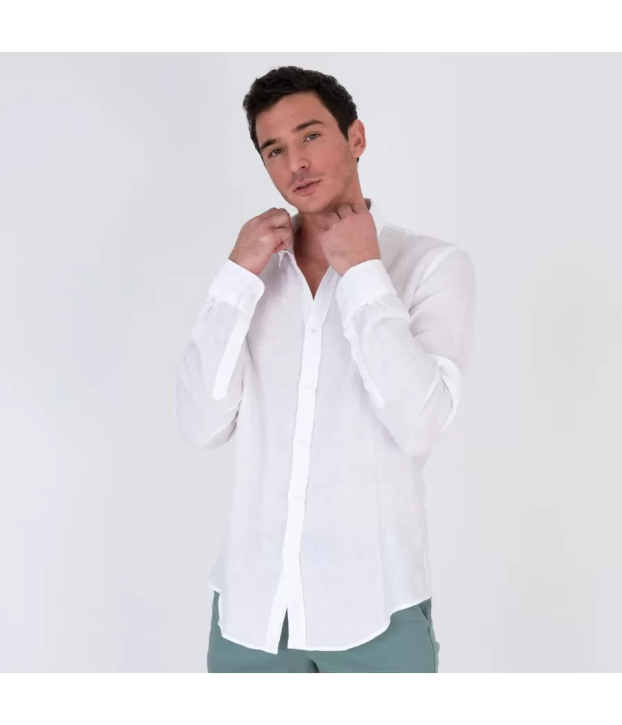 Chemise homme en lin laos slim blanc