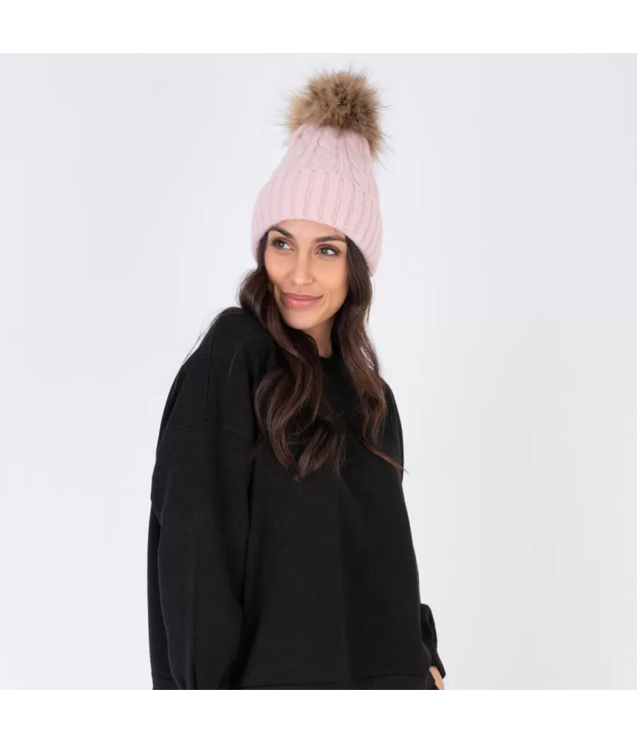 Bonnet femme torsade rose | Kiwi Saint Tropez