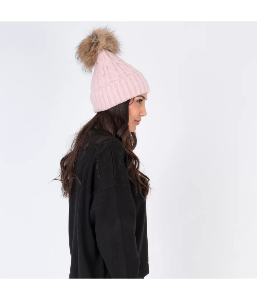 Bonnet femme torsade rose | Kiwi Saint Tropez