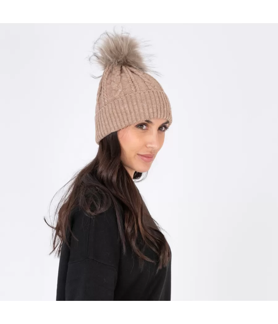 Bonnet femme torsade taupe | Kiwi Saint Tropez