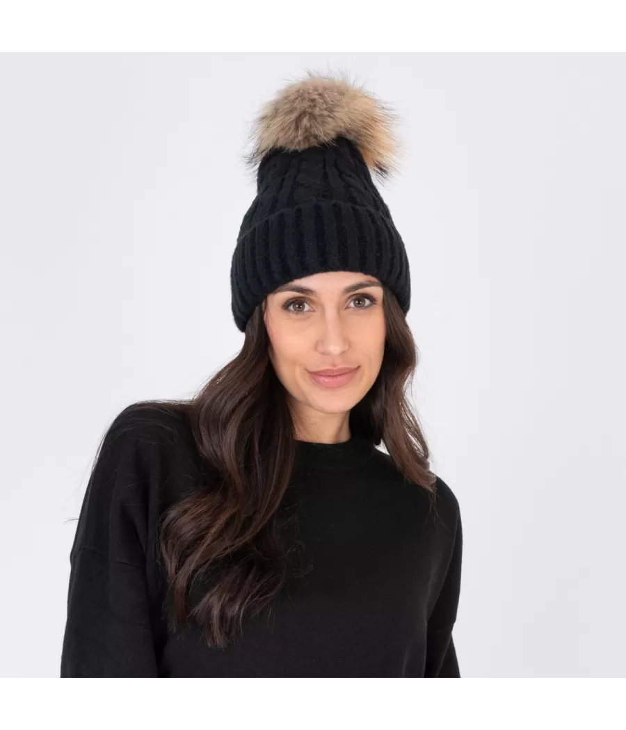 Bonnet femme torsade noir | Kiwi Saint Tropez