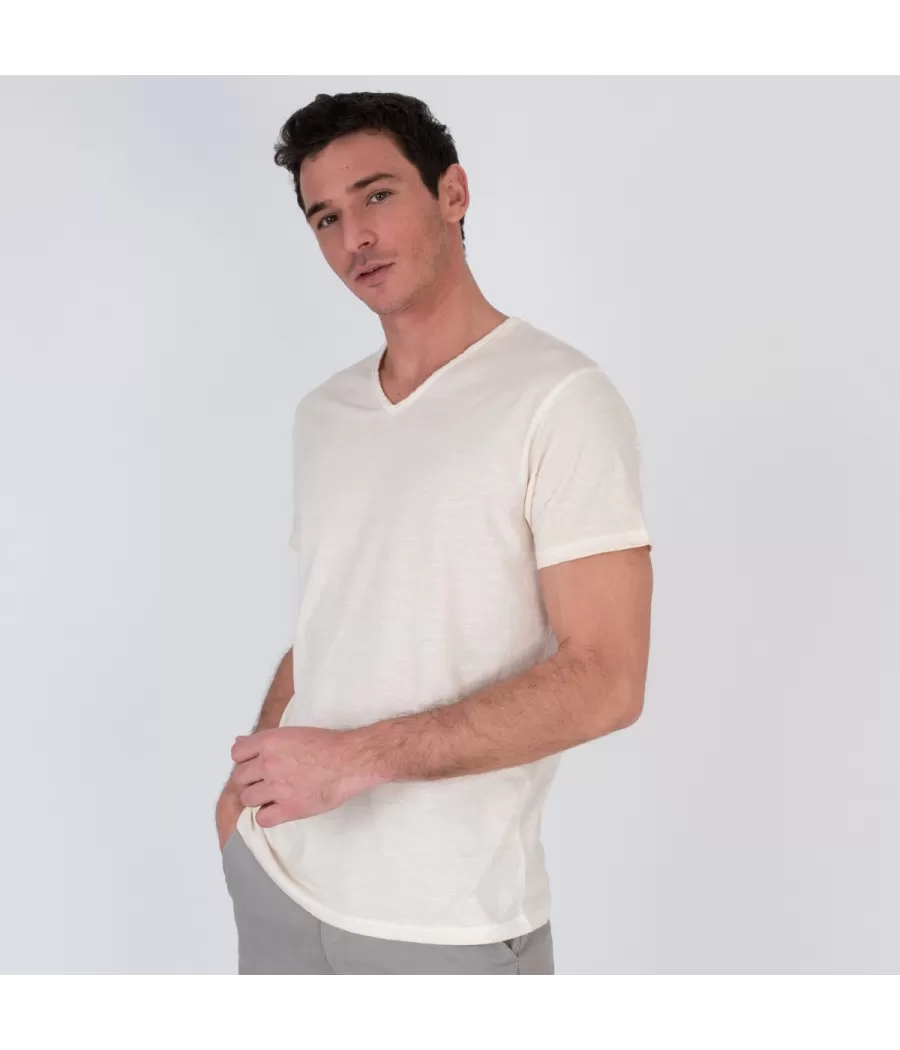 T-shirt homme col V tikiti naturel