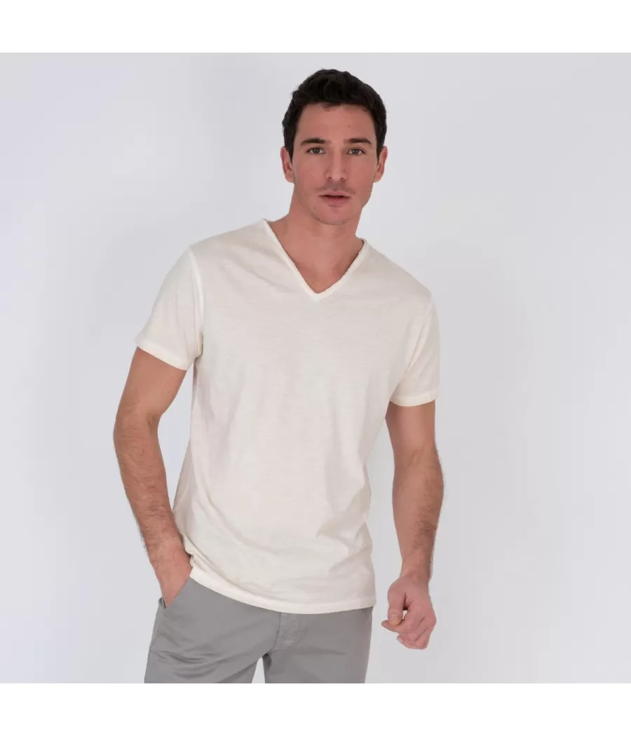 T-shirt homme col V tikiti naturel | Kiwi Saint Tropez