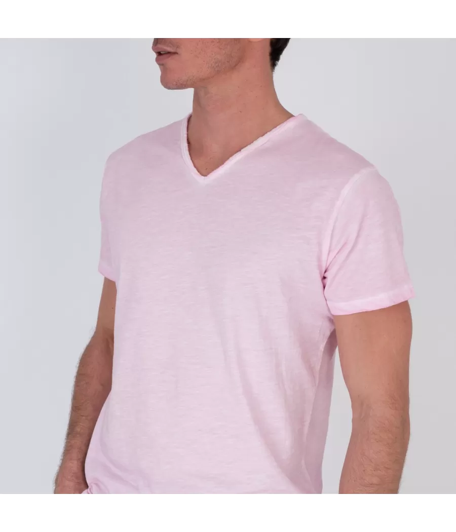 T-shirt homme col V tikiti rose | Kiwi Saint Tropez