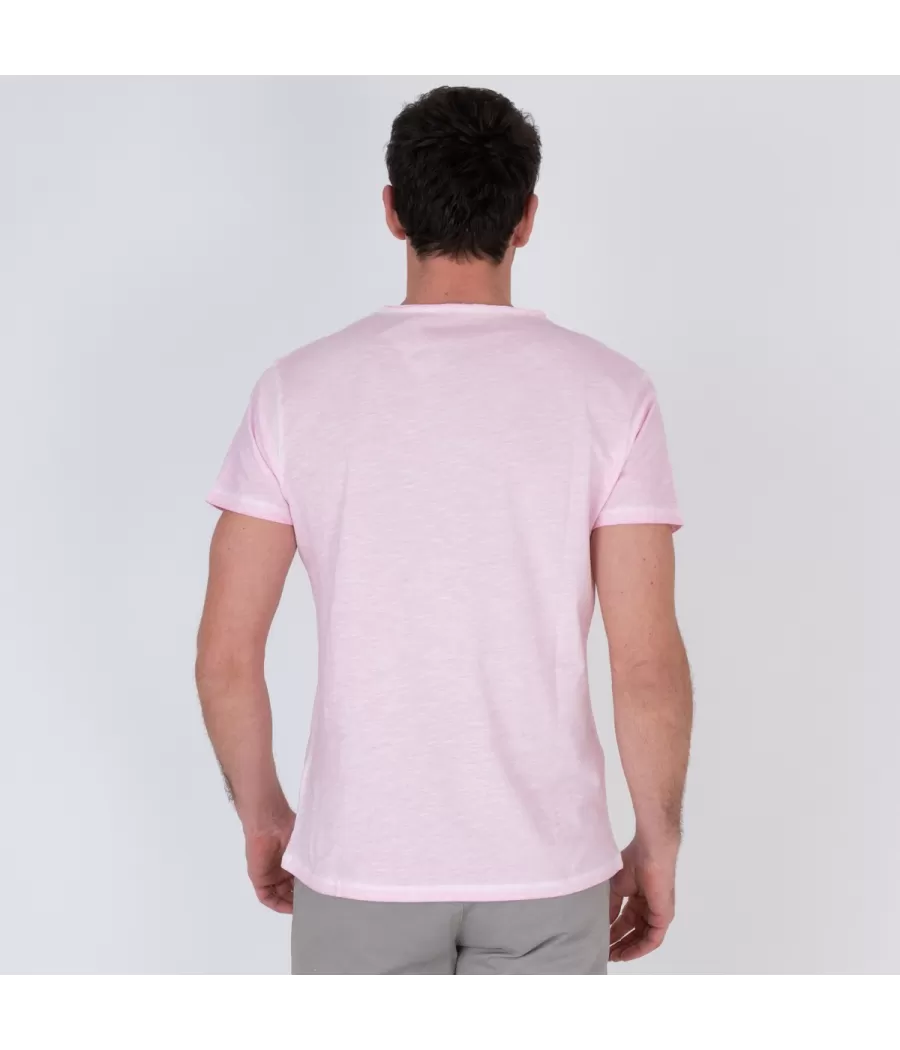 T-shirt homme col V tikiti rose | Kiwi Saint Tropez