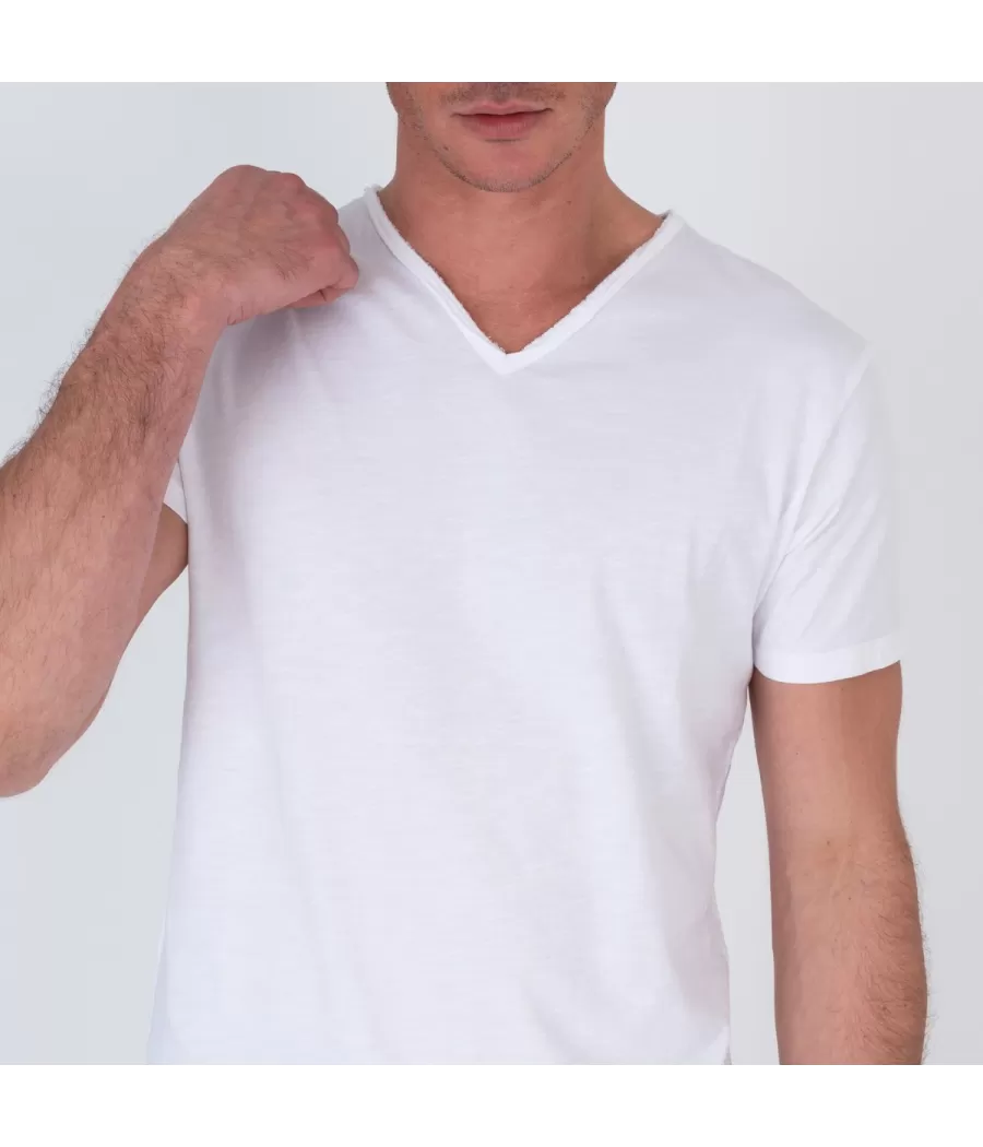 T-shirt homme col V tikiti blanc | Kiwi Saint Tropez