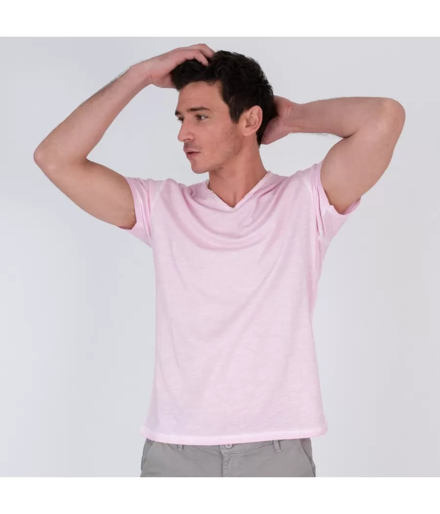 Tikiti-roze T-shirt met V-hals voor heren - Archive sales for men | Kiwi Saint Tropez