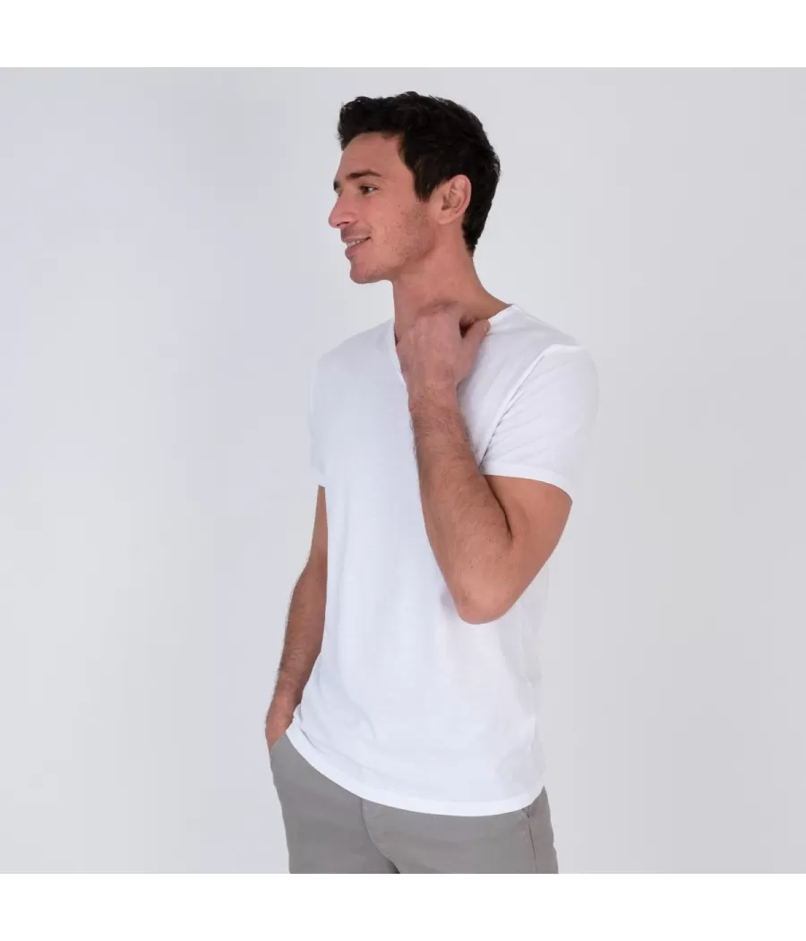 T-shirt homme col V tikiti blanc - T-Shirts homme | Kiwi Saint Tropez