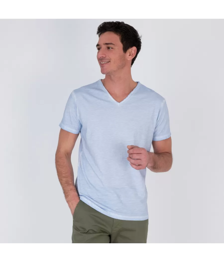 T-shirt homme col V tikiti ciel - T-Shirts homme | Kiwi Saint Tropez