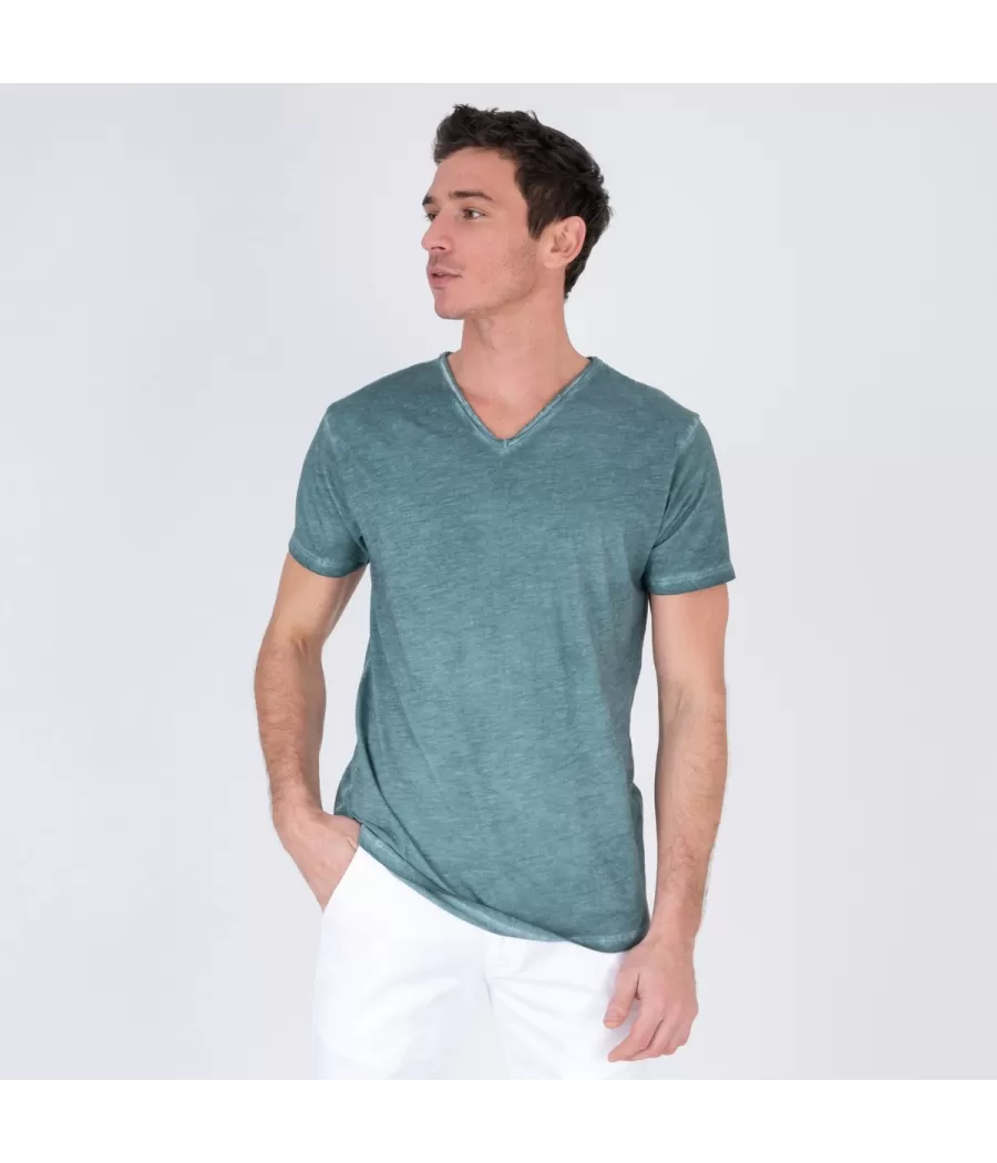 T-shirt homme col V tikiti kaki | Kiwi Saint Tropez