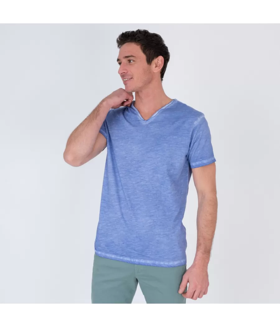 Heren t-shirt met V-hals tikiti blauw - T-Shirts homme | Kiwi Saint Tropez