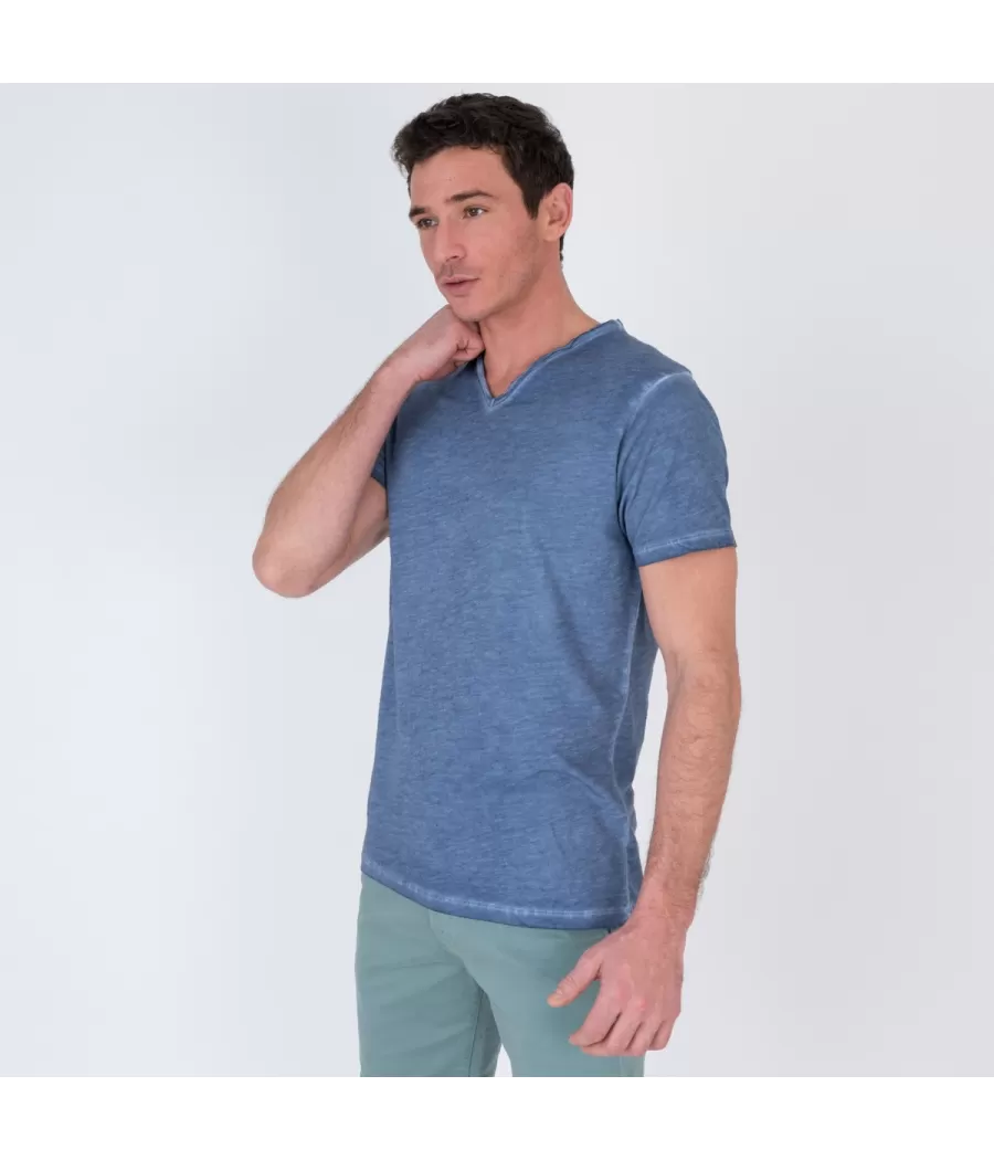 T-shirt homme col V tikiti marine | Kiwi Saint Tropez