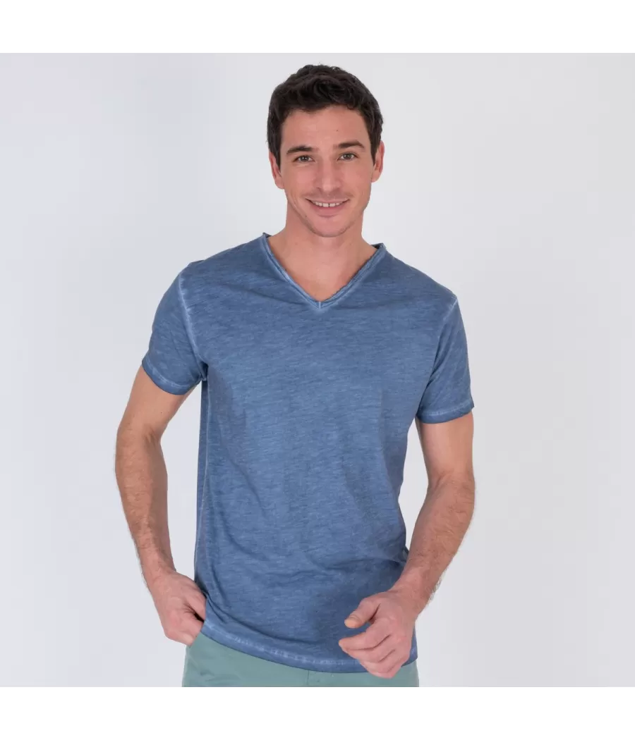 Heren t-shirt met V-hals tikiti navy - Archive sales for men | Kiwi Saint Tropez