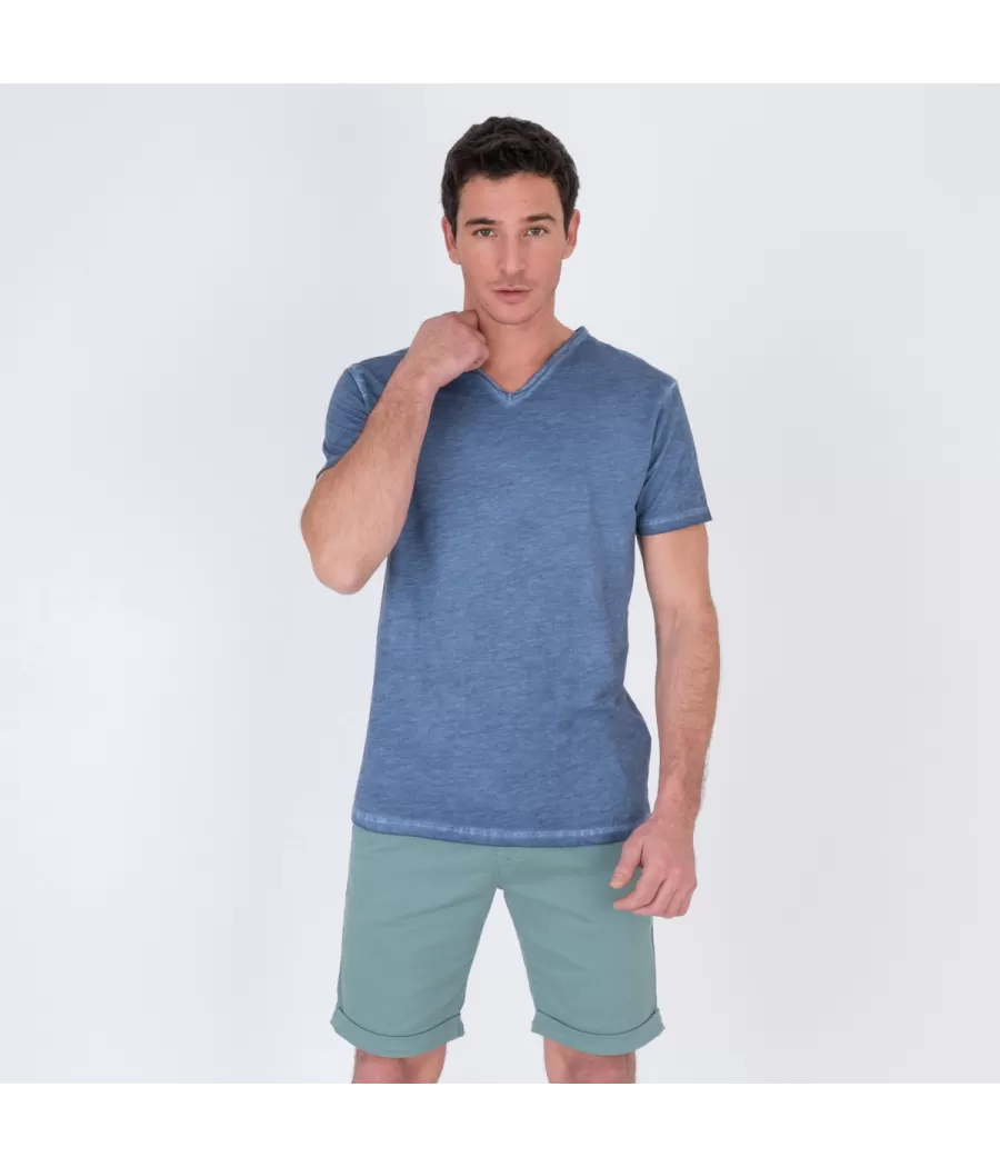 T-shirt homme col V tikiti marine | Kiwi Saint Tropez