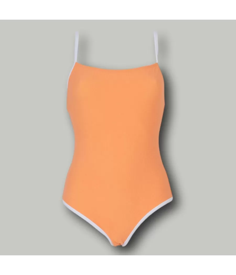 Leriane abrikoos 1-delig zwempak voor meisjes met dunne bandjes (Exclu web 2024) - Maillots 1 pièce fille | Kiwi Saint Tropez