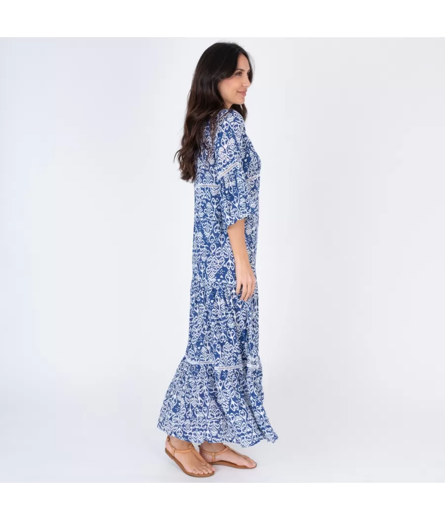 Tunique femme longue bali ikat marine | Kiwi Saint Tropez