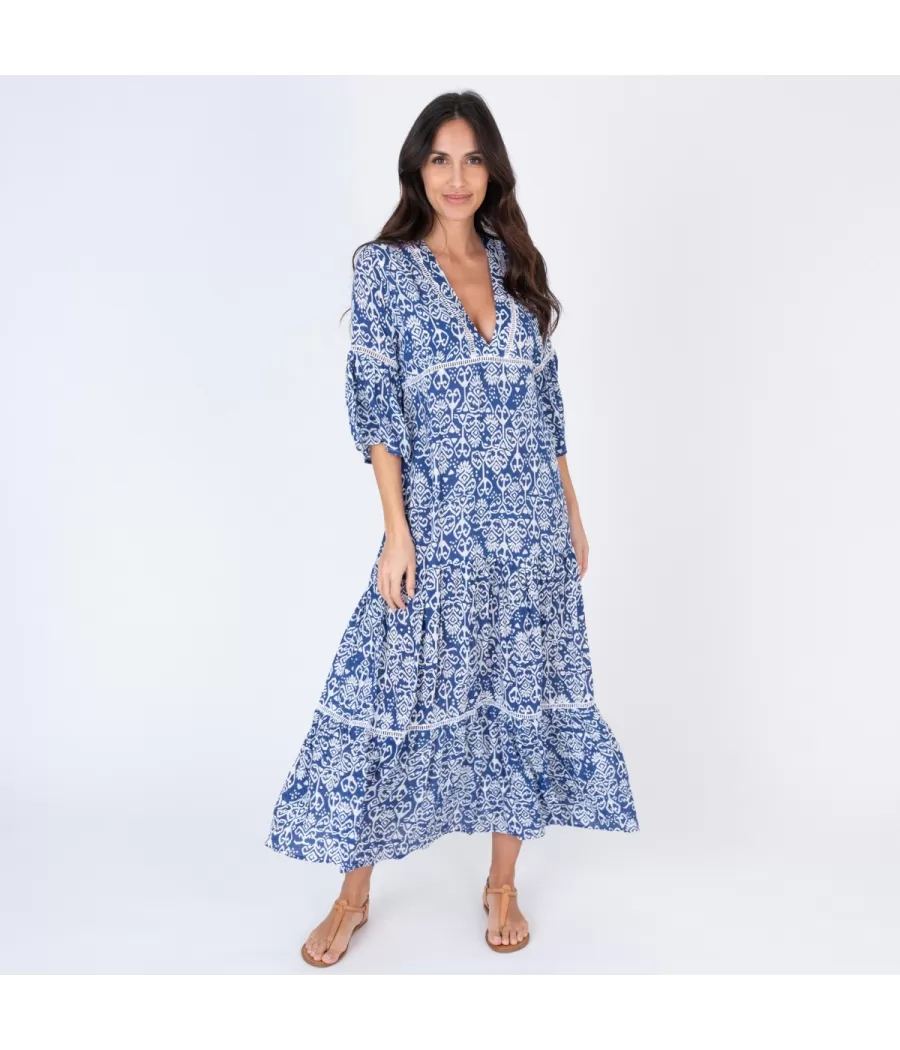 Tunique femme longue bali ikat marine | Kiwi Saint Tropez