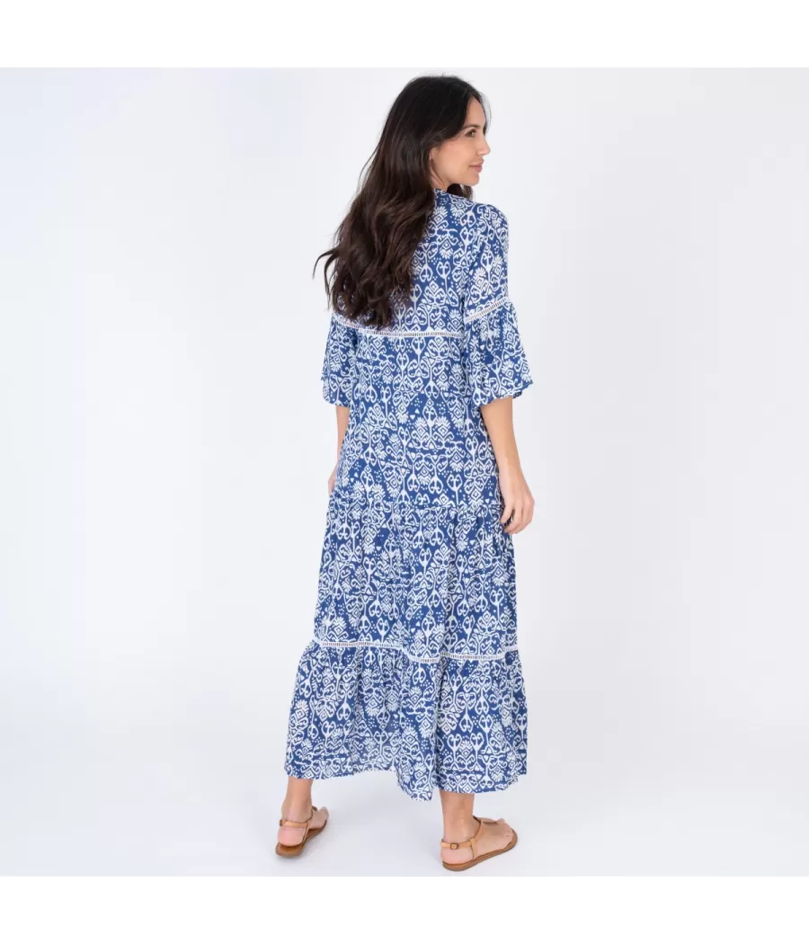 Tunique femme longue bali ikat marine | Kiwi Saint Tropez