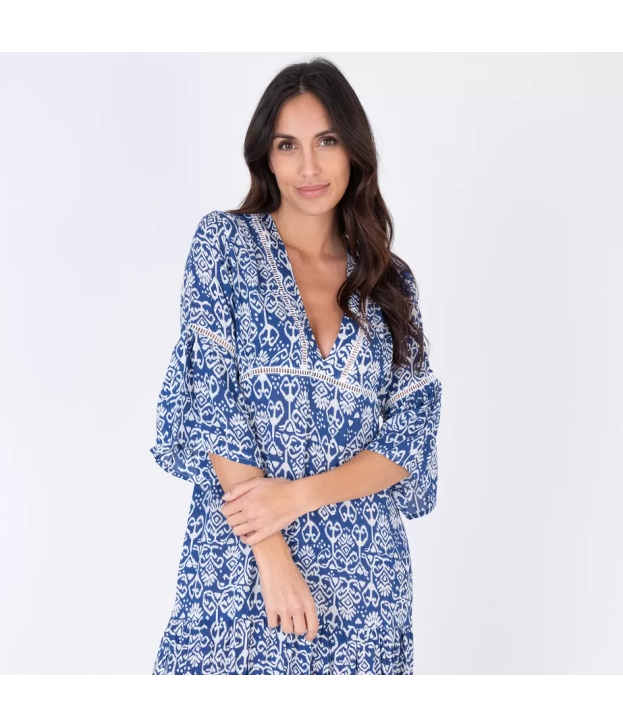 Tunique femme longue bali ikat marine | Kiwi Saint Tropez