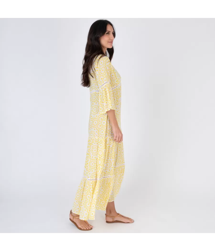 Tunique femme longue bali rosace jaune | Kiwi Saint Tropez