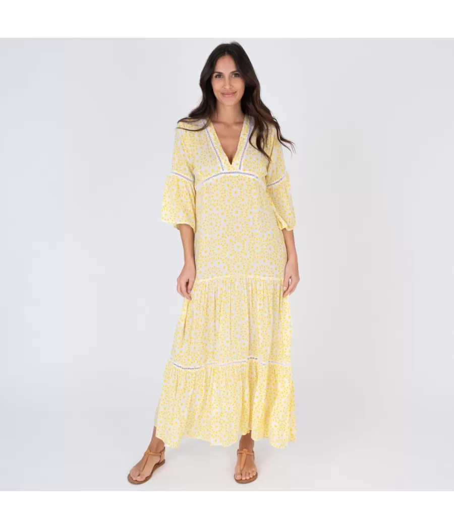 Dames lange tuniek bali rosace geel - Tuniques femme | Kiwi Saint Tropez