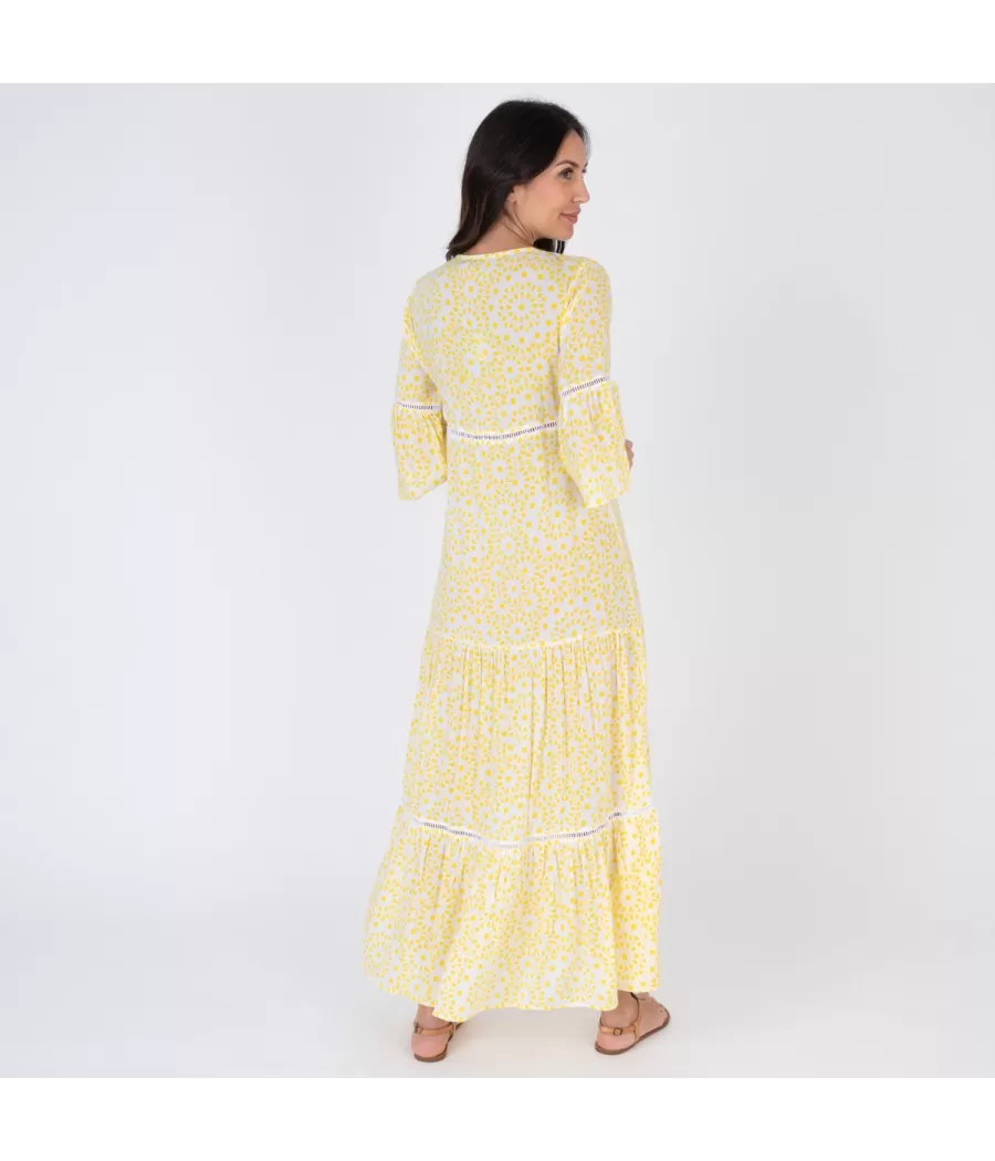 Tunique femme longue bali rosace jaune | Kiwi Saint Tropez