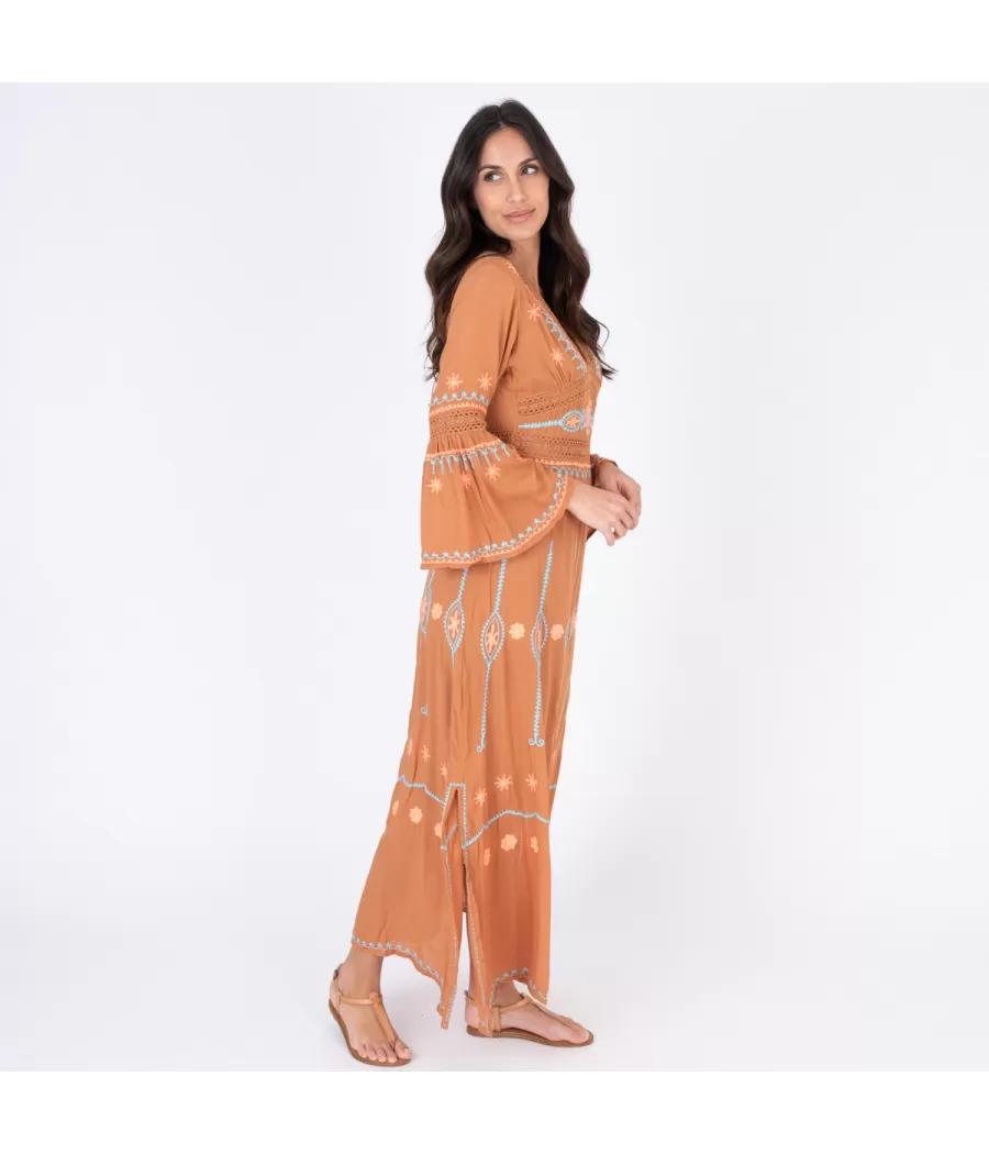 Tunique femme longue romantic camel | Kiwi Saint Tropez