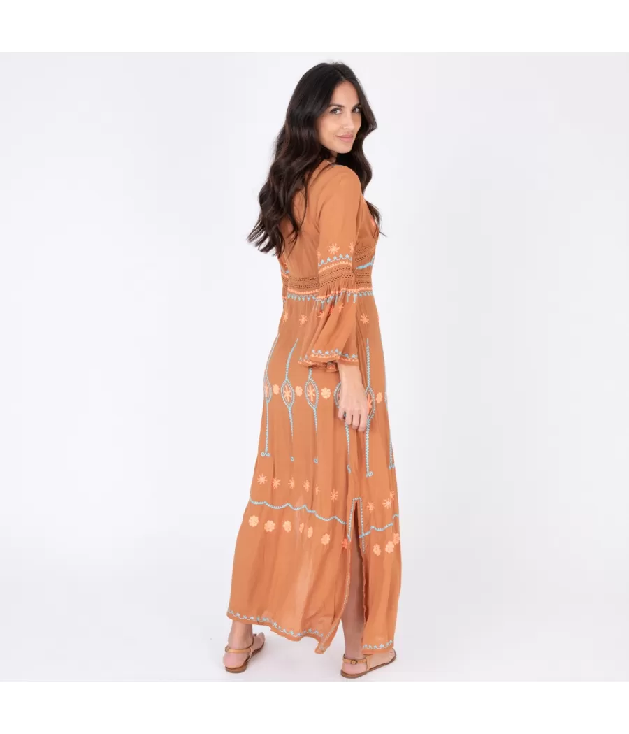 Tunique femme longue romantic camel | Kiwi Saint Tropez