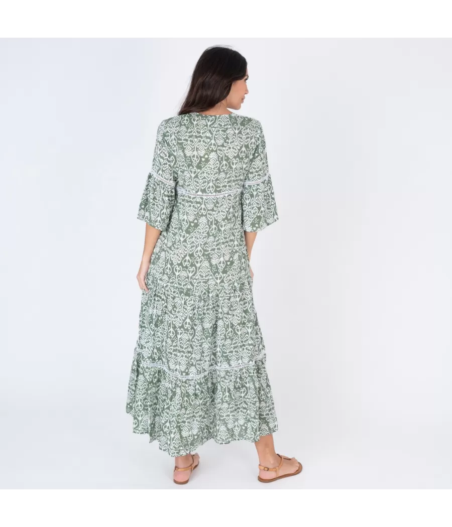 Tunique femme longue bali ikat army | Kiwi Saint Tropez