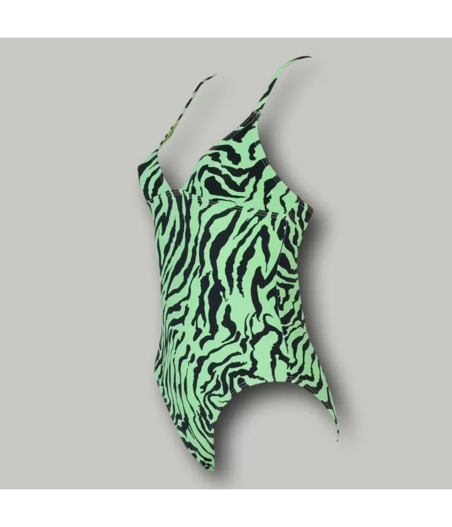 Maillot 1 pièce fille triangle zébra vert - One piece swimwear girl | Kiwi Saint Tropez