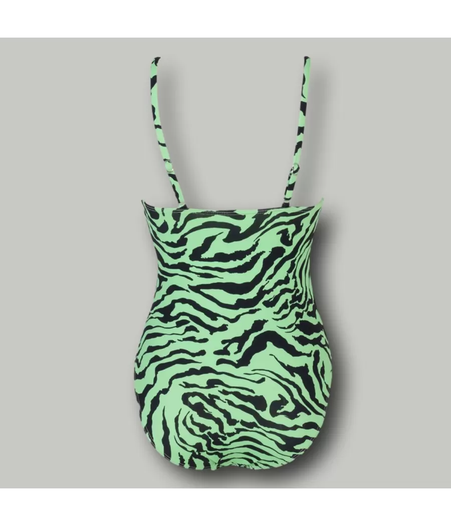 Maillot 1 pièce fille triangle zébra vert - One piece swimwear girl | Kiwi Saint Tropez