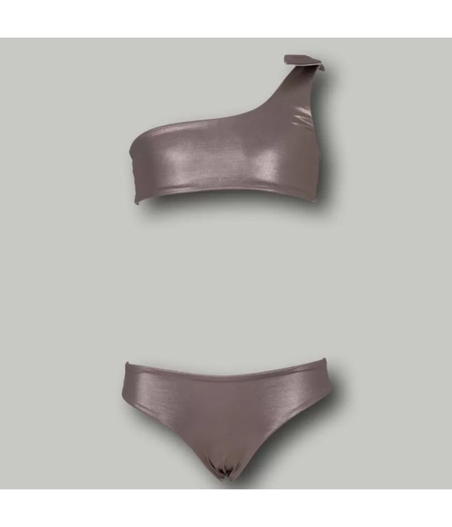 Maillot 2 pièces fille mono bretelle luciole taupe - Two pieces swimwear girl | Kiwi Saint Tropez