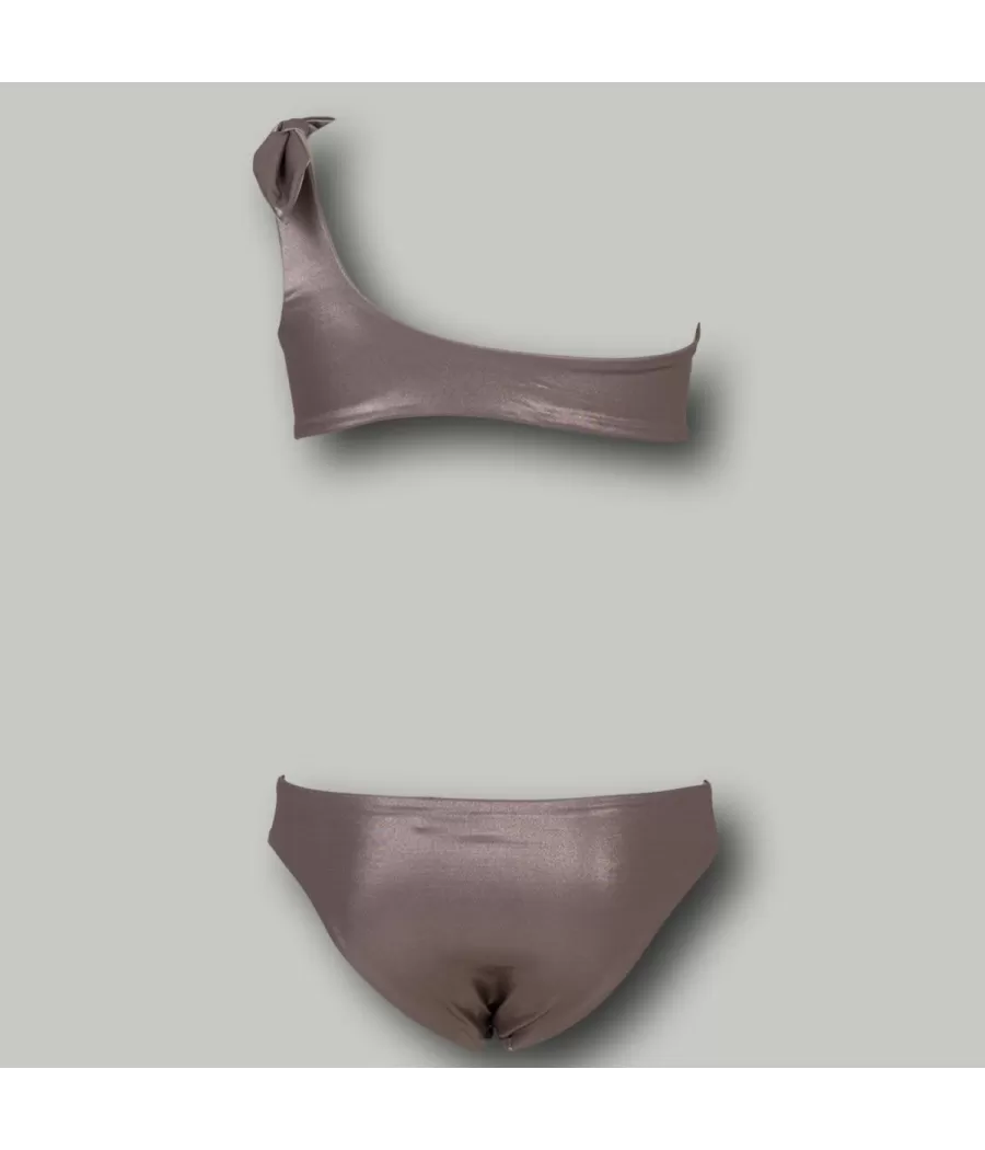 Maillot 2 pièces fille mono bretelle luciole taupe | Kiwi Saint Tropez