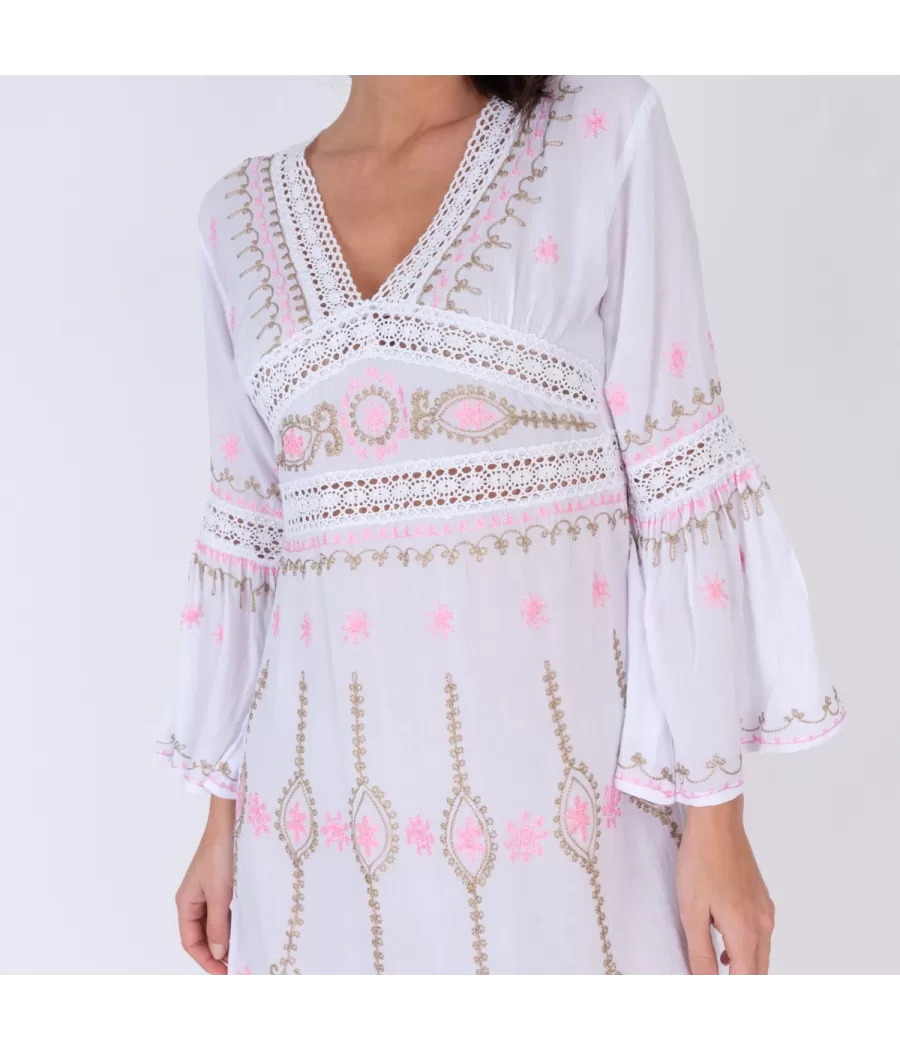 Korte romantische nude dames tuniek - Tuniques femme | Kiwi Saint Tropez