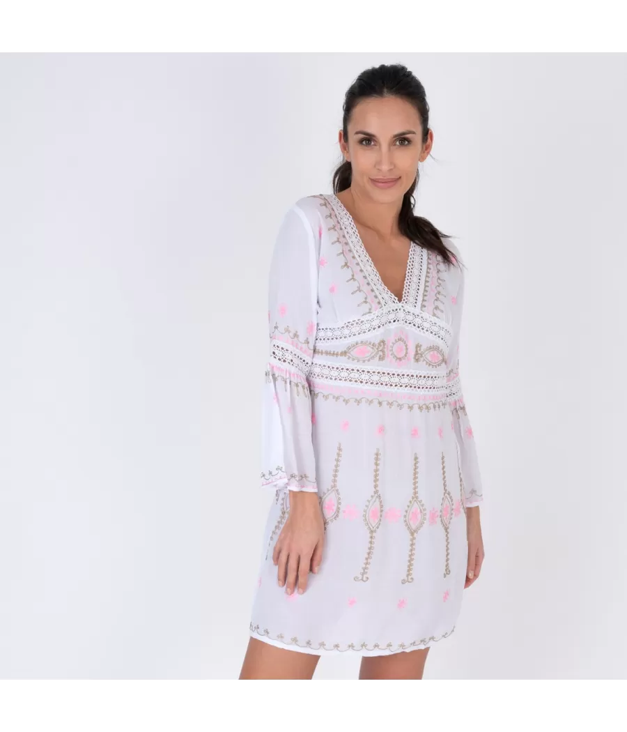 Korte romantische nude dames tuniek - Tuniques femme | Kiwi Saint Tropez