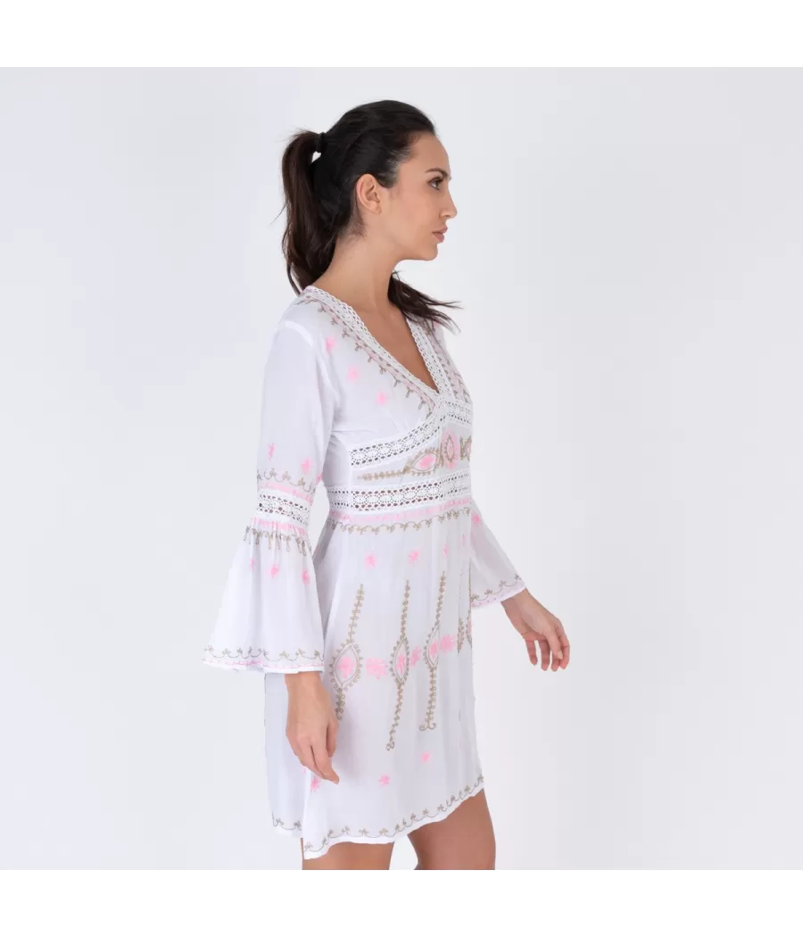 Korte romantische nude dames tuniek - Tuniques femme | Kiwi Saint Tropez