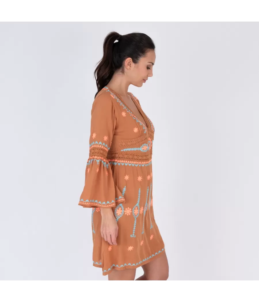 Tunique femme courte romantic camel | Kiwi Saint Tropez