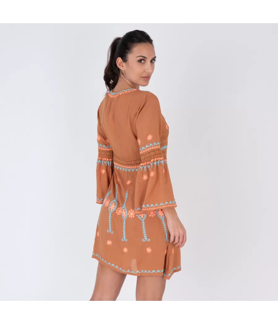 Tunique femme courte romantic camel | Kiwi Saint Tropez