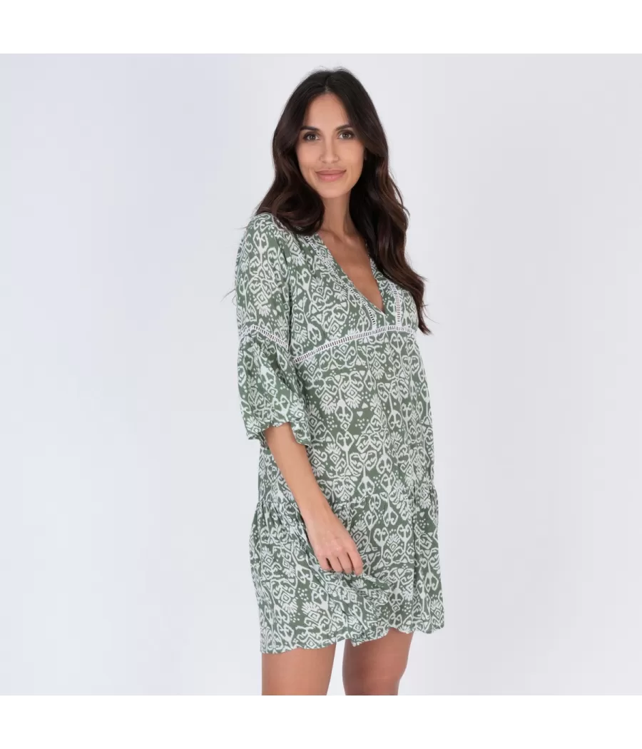 Tunique femme courte bali ikat army - Tuniques women  | Kiwi Saint Tropez