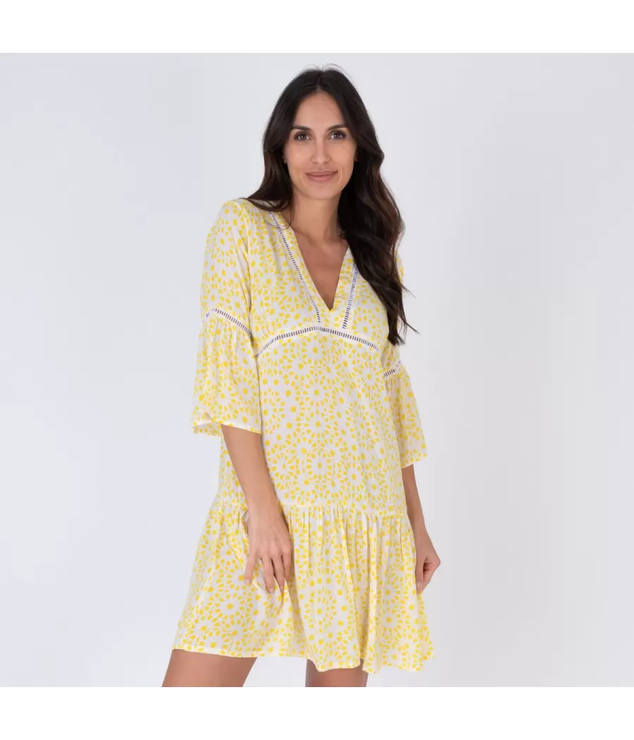 Tunique femme courte bali rosace jaune | Kiwi Saint Tropez