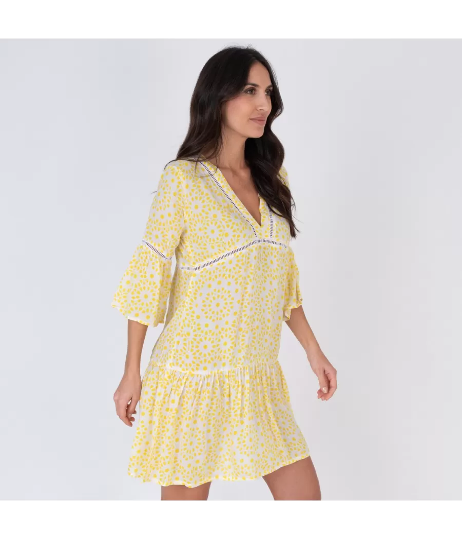 Tunique femme courte bali rosace jaune | Kiwi Saint Tropez