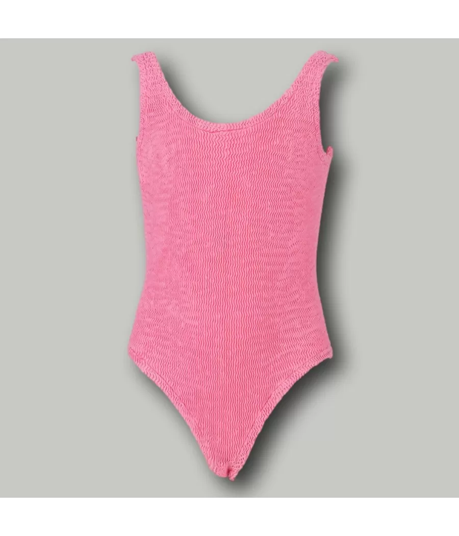 Maillot 1 pièce fille basique odelia wavy rose - One piece swimwear girl | Kiwi Saint Tropez