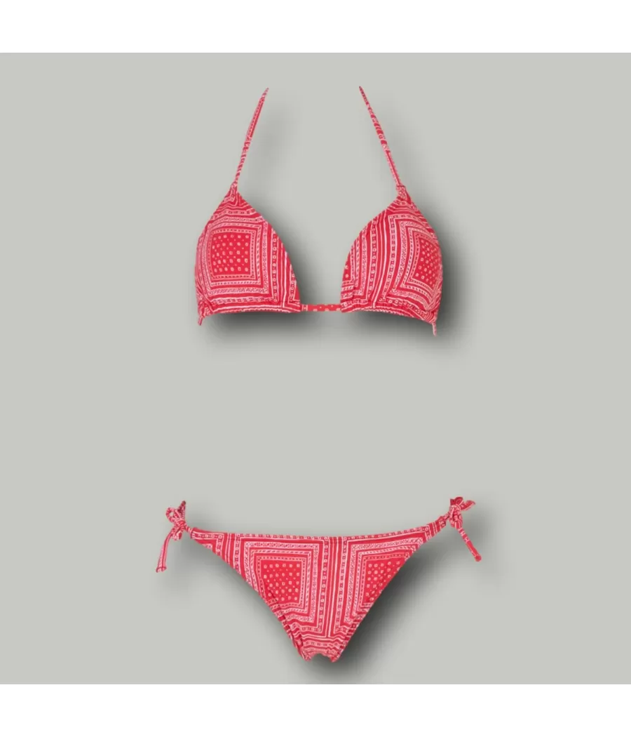 Rood driehoekig bandana 2-delig zwempak voor meisjes - Maillots 2 pièces fille | Kiwi Saint Tropez